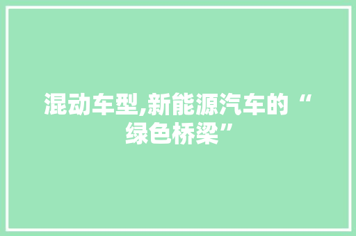 混动车型,新能源汽车的“绿色桥梁”