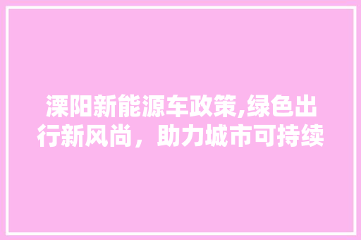 溧阳新能源车政策,绿色出行新风尚，助力城市可持续发展