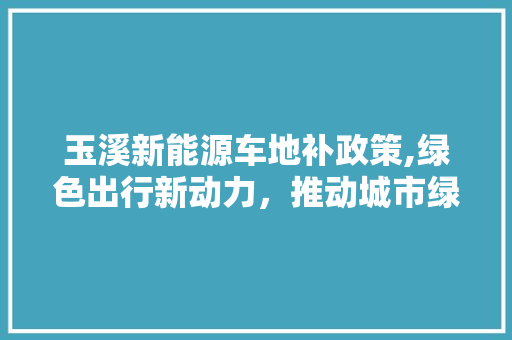 玉溪新能源车地补政策,绿色出行新动力，推动城市绿色发展