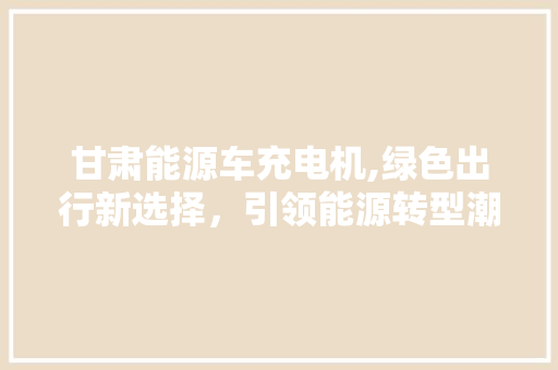甘肃能源车充电机,绿色出行新选择，引领能源转型潮流