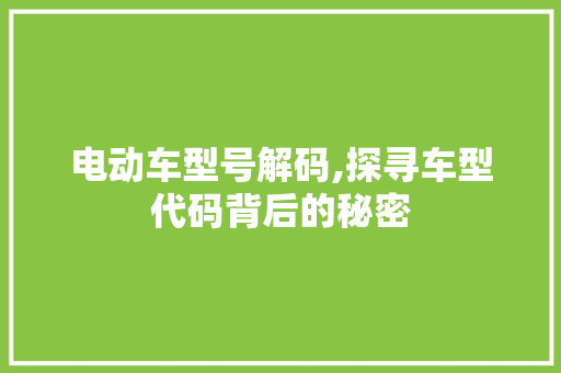 电动车型号解码,探寻车型代码背后的秘密