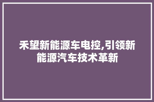 禾望新能源车电控,引领新能源汽车技术革新