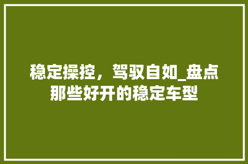 稳定操控，驾驭自如_盘点那些好开的稳定车型