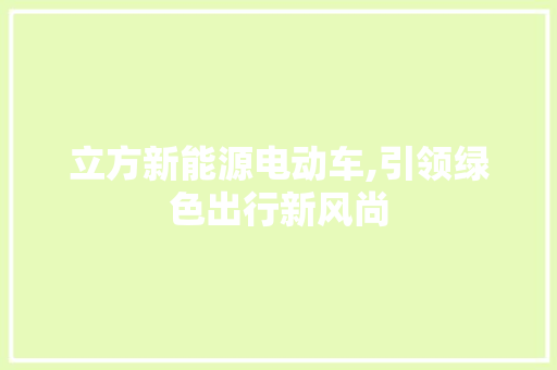 立方新能源电动车,引领绿色出行新风尚