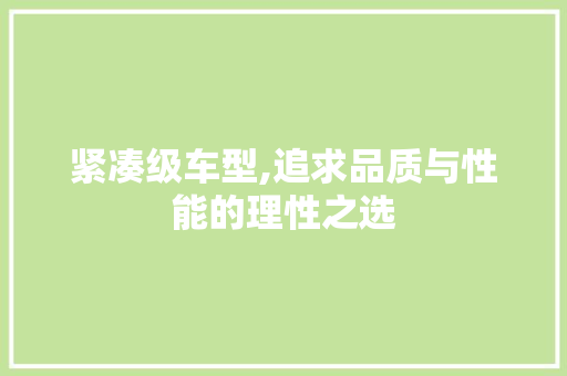 紧凑级车型,追求品质与性能的理性之选