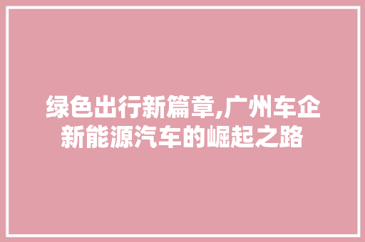 绿色出行新篇章,广州车企新能源汽车的崛起之路
