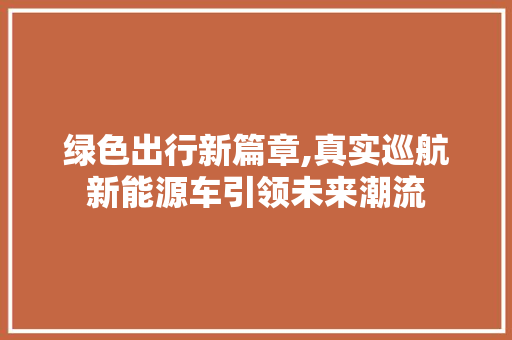 绿色出行新篇章,真实巡航新能源车引领未来潮流
