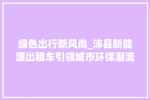 绿色出行新风尚_沛县新能源出租车引领城市环保潮流