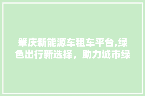 肇庆新能源车租车平台,绿色出行新选择，助力城市绿色发展