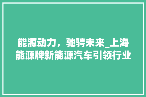 能源动力，驰骋未来_上海能源牌新能源汽车引领行业新风向