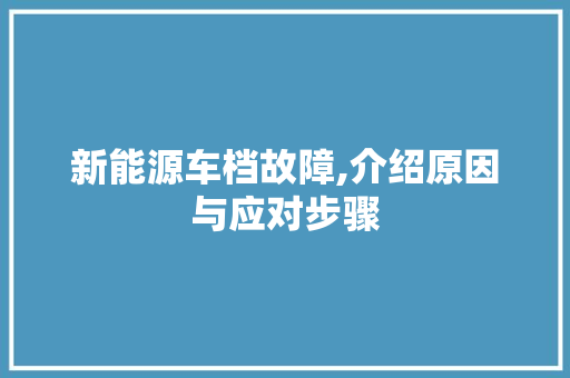 新能源车档故障,介绍原因与应对步骤