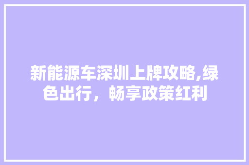 新能源车深圳上牌攻略,绿色出行，畅享政策红利