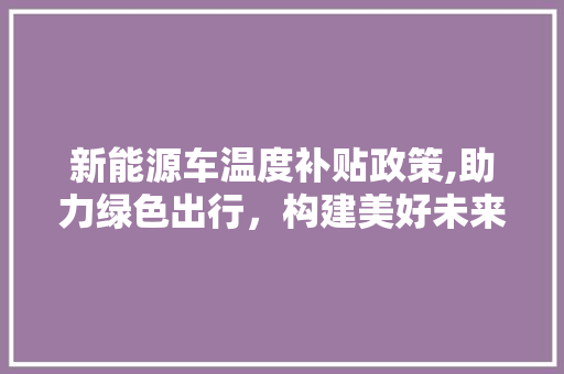 新能源车温度补贴政策,助力绿色出行，构建美好未来