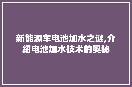 新能源车电池加水之谜,介绍电池加水技术的奥秘