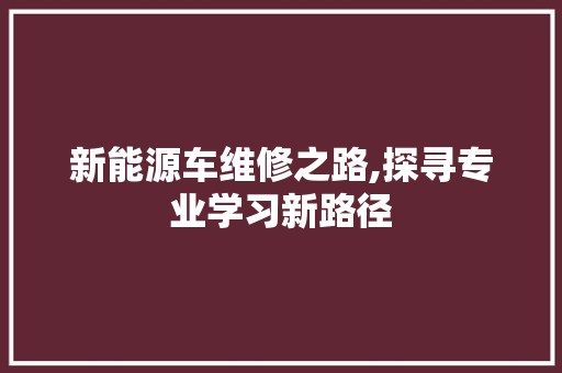 新能源车维修之路,探寻专业学习新路径