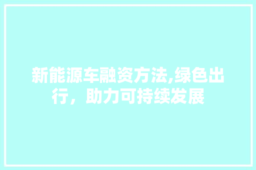 新能源车融资方法,绿色出行，助力可持续发展