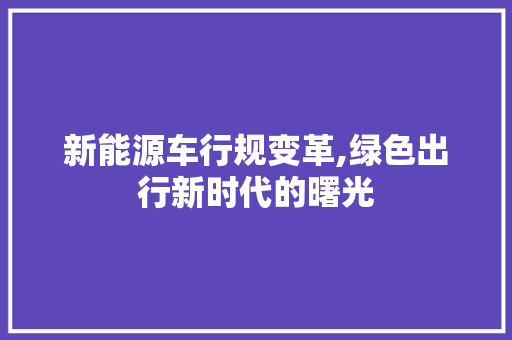 新能源车行规变革,绿色出行新时代的曙光