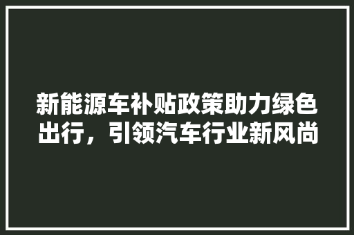 新能源车补贴政策助力绿色出行，引领汽车行业新风尚 车灯配件