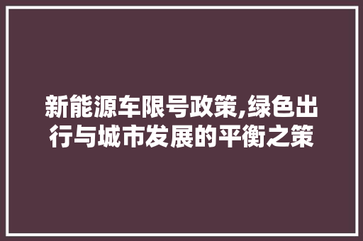 新能源车限号政策,绿色出行与城市发展的平衡之策