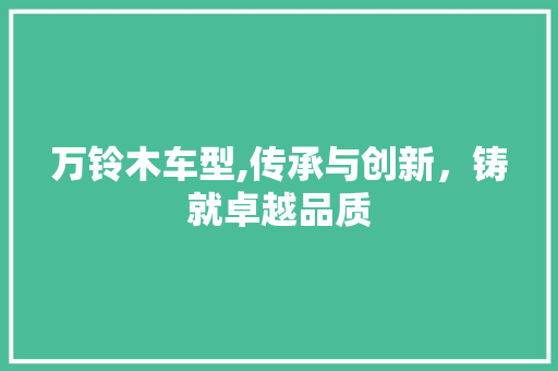 万铃木车型,传承与创新，铸就卓越品质