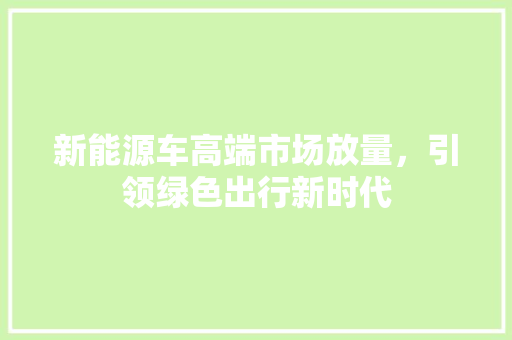 新能源车高端市场放量，引领绿色出行新时代