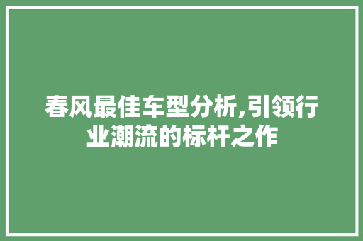 春风最佳车型分析,引领行业潮流的标杆之作