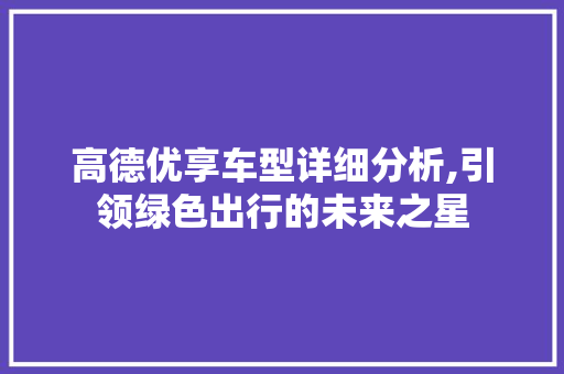 高德优享车型详细分析,引领绿色出行的未来之星