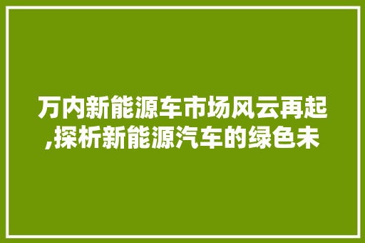 万内新能源车市场风云再起,探析新能源汽车的绿色未来
