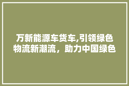 万新能源车货车,引领绿色物流新潮流，助力中国绿色转型