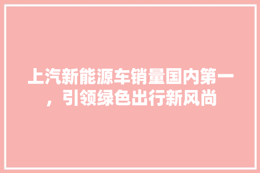上汽新能源车销量国内第一，引领绿色出行新风尚