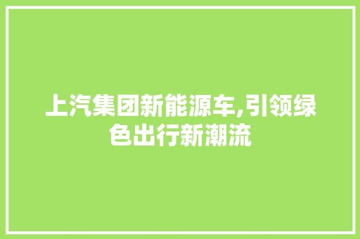 上汽集团新能源车,引领绿色出行新潮流
