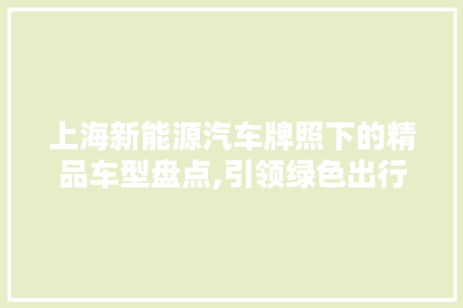 上海新能源汽车牌照下的精品车型盘点,引领绿色出行新风尚