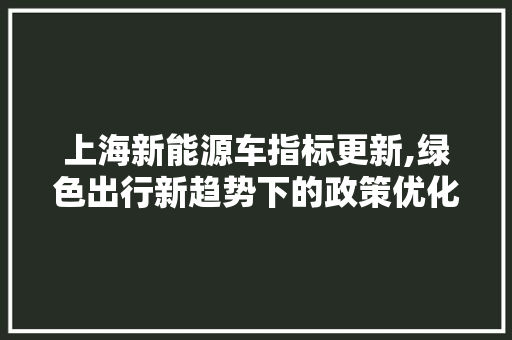 上海新能源车指标更新,绿色出行新趋势下的政策优化之路