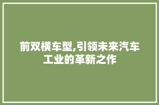 前双横车型,引领未来汽车工业的革新之作