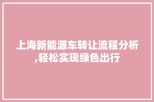 上海新能源车转让流程分析,轻松实现绿色出行