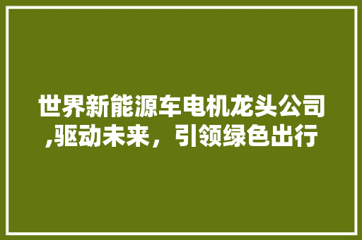 世界新能源车电机龙头公司,驱动未来，引领绿色出行新潮流