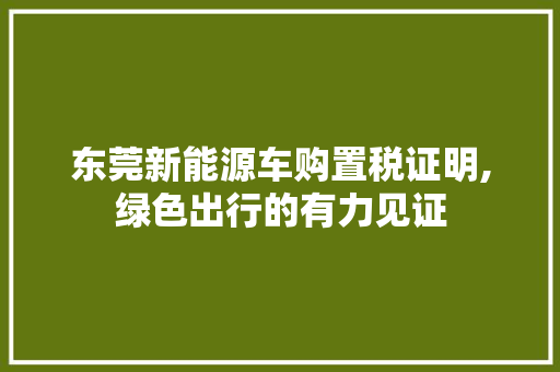 东莞新能源车购置税证明,绿色出行的有力见证