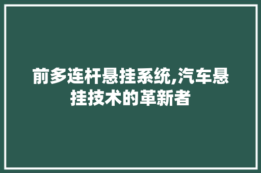 前多连杆悬挂系统,汽车悬挂技术的革新者