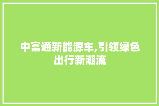 中富通新能源车,引领绿色出行新潮流 新能源汽车