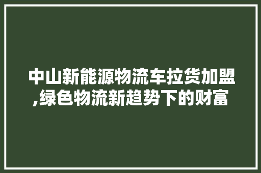 中山新能源物流车拉货加盟,绿色物流新趋势下的财富机遇
