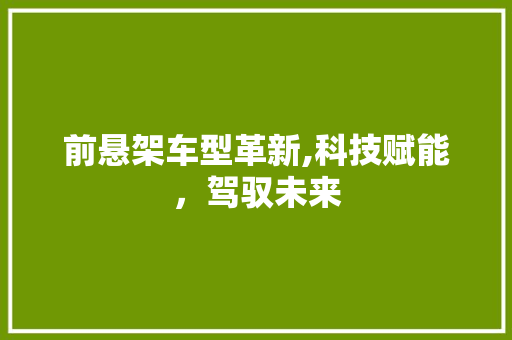 前悬架车型革新,科技赋能，驾驭未来