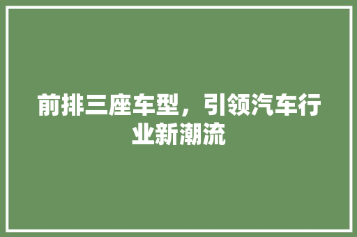 前排三座车型，引领汽车行业新潮流