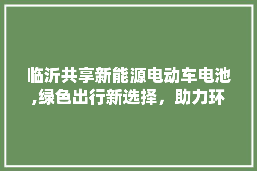 临沂共享新能源电动车电池,绿色出行新选择，助力环保与便捷生活