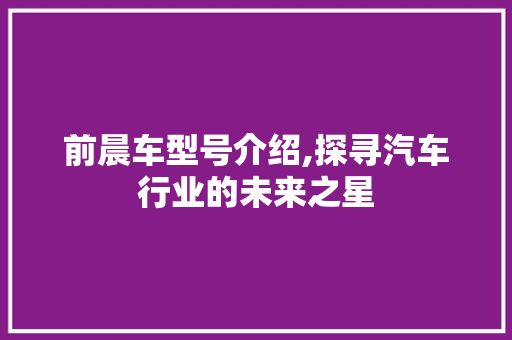 前晨车型号介绍,探寻汽车行业的未来之星