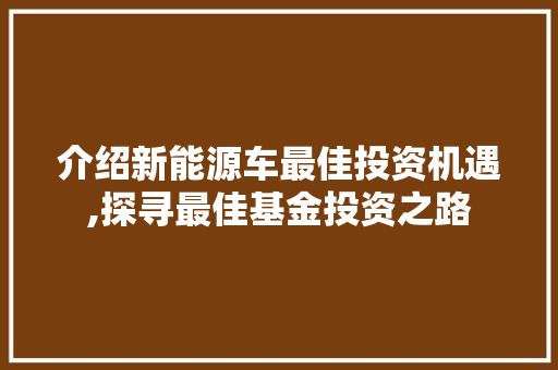 介绍新能源车最佳投资机遇,探寻最佳基金投资之路