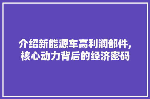 介绍新能源车高利润部件,核心动力背后的经济密码 新款车型