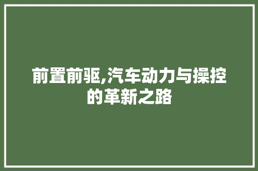 前置前驱,汽车动力与操控的革新之路