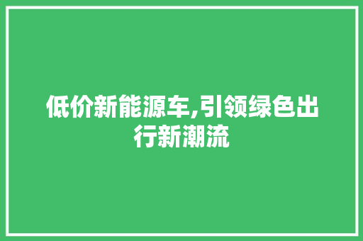 低价新能源车,引领绿色出行新潮流