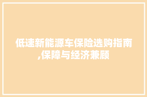 低速新能源车保险选购指南,保障与经济兼顾