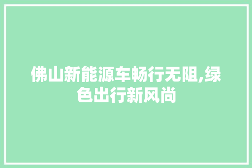 佛山新能源车畅行无阻,绿色出行新风尚